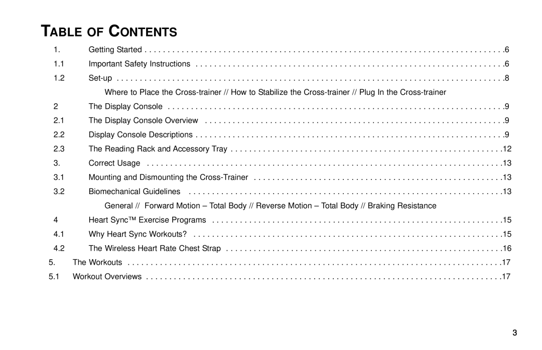 Life Fitness X3 5 user manual Table Of Contents 