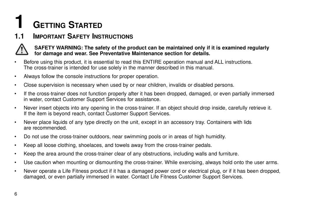Life Fitness X3 5 user manual Getting Started, Important Safety Instructions 