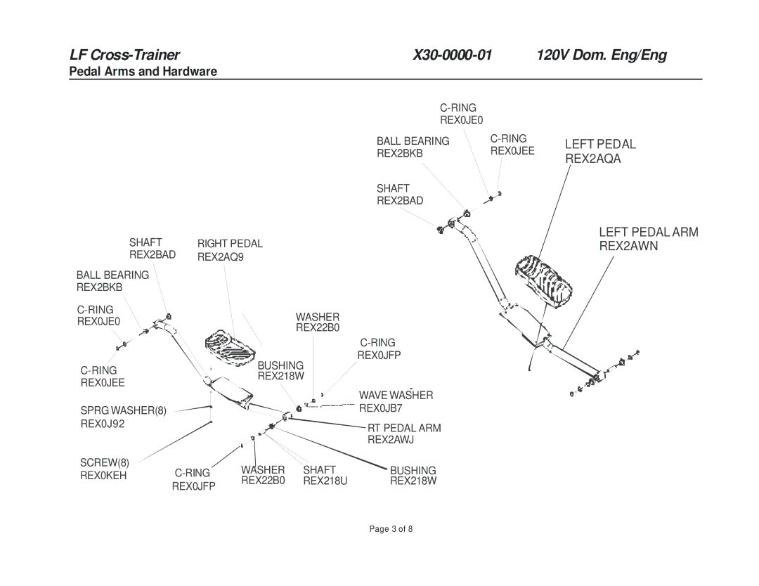 Life Fitness manual LF Cross-Trainer X30-0000-01, Pedal Arms and Hardware 