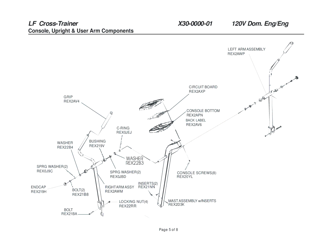 Life Fitness X30-0000-01 manual Console, Upright & User Arm Components, REX22B3 