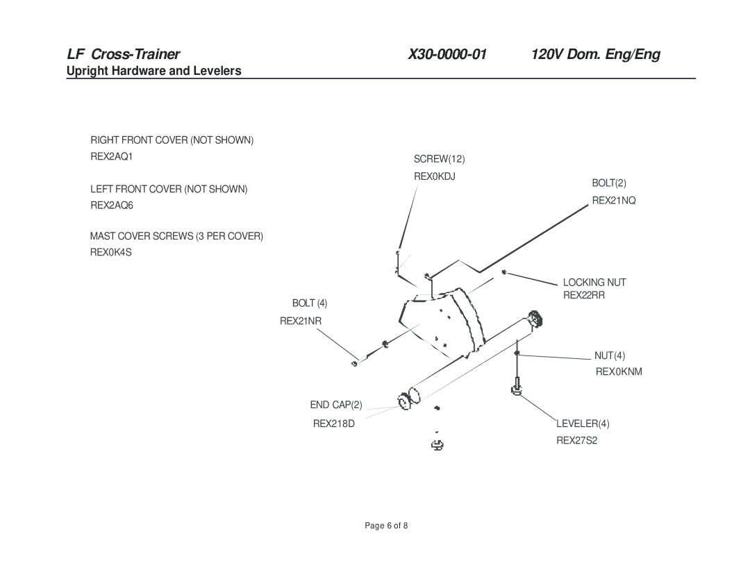 Life Fitness manual LF Cross-Trainer X30-0000-01, Upright Hardware and Levelers 