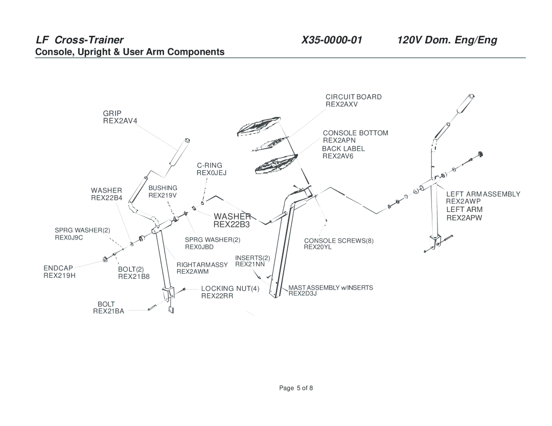 Life Fitness X35-01 manual Console, Upright & User Arm Components, Grip REX2AV4 