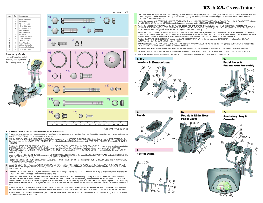 Life Fitness user manual X30 & X35 Cross-Trainer, 910, Levelers & Monocolumn Pedal Lever Rocker Arm Assembly, 1415 