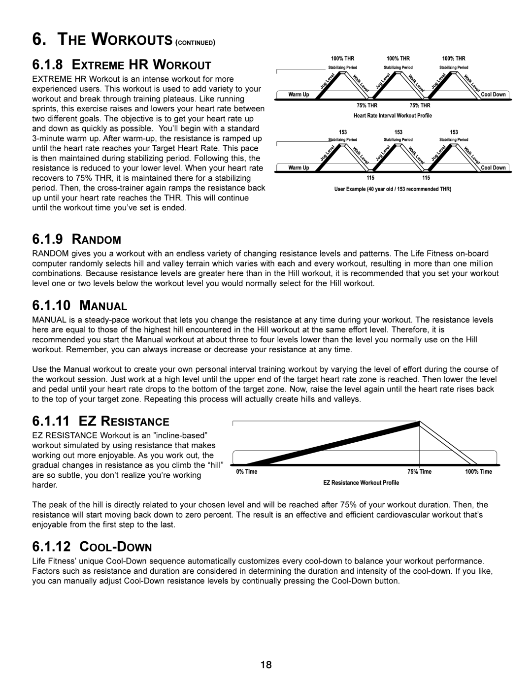 Life Fitness x3i operation manual Extreme HR Workout, Random, Manual, Cool-Down 