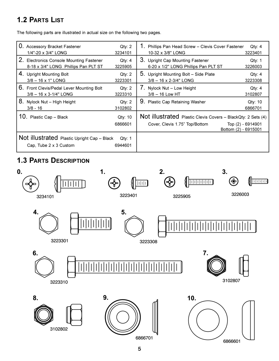 Life Fitness x3i operation manual Parts List, Parts Description 