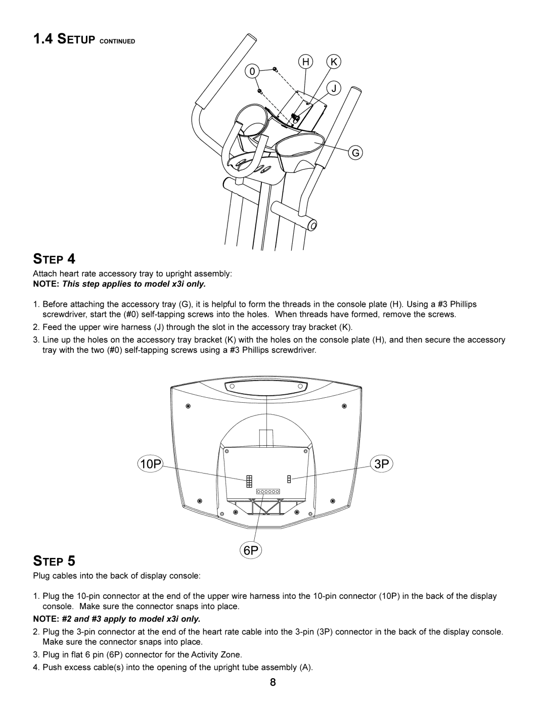 Life Fitness x3i operation manual Attach heart rate accessory tray to upright assembly 