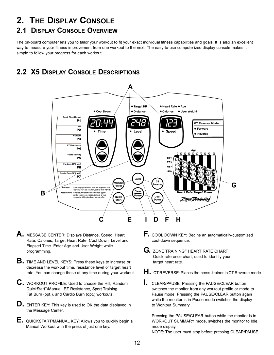 Life Fitness X5i operation manual Display Console Overview, X5 Display Console Descriptions 