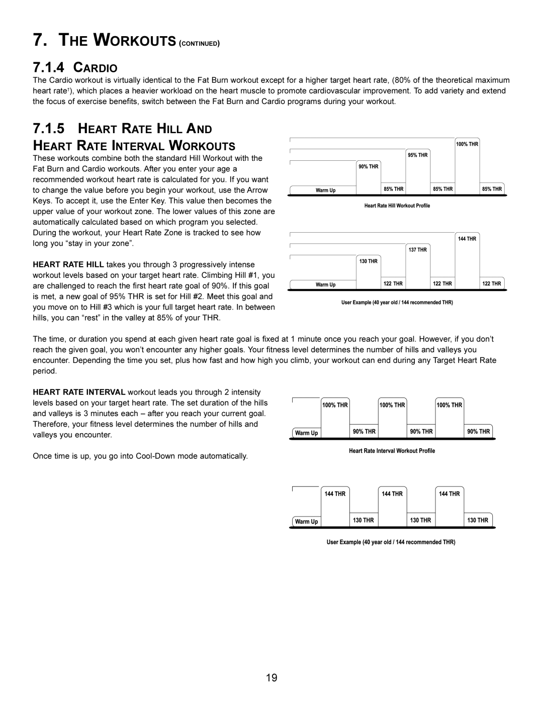 Life Fitness X5i operation manual Cardio, Heart Rate Hill Heart Rate Interval Workouts 