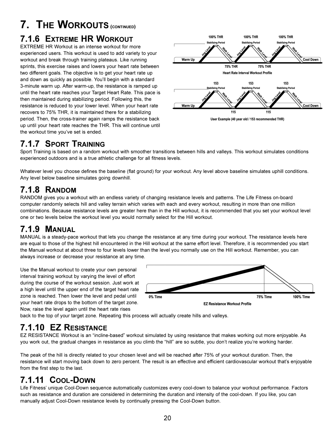 Life Fitness X5i operation manual Extreme HR Workout, Sport Training, EZ Resistance 