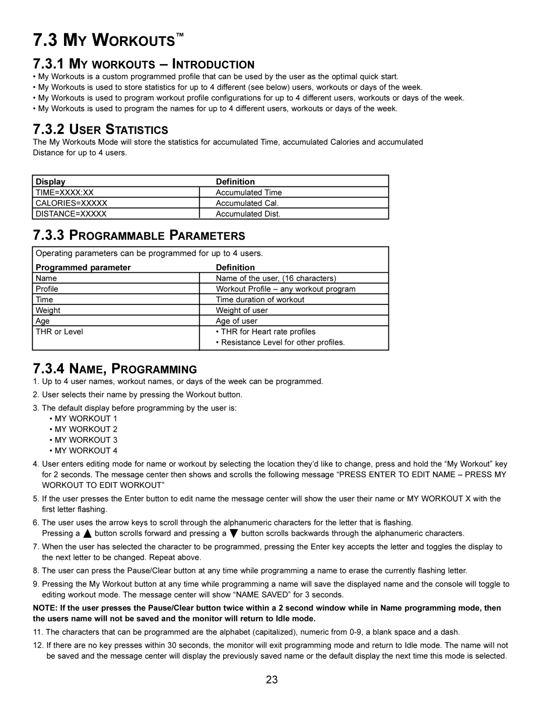 Life Fitness X5i MY Workouts Introduction, User Statistics, Programmable Parameters, NAME, Programming 