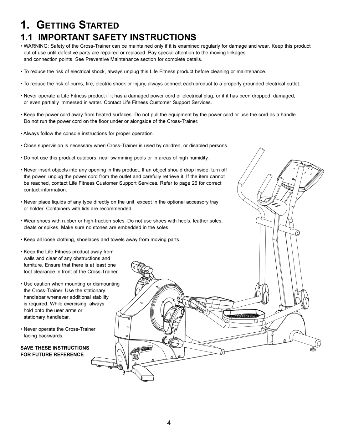 Life Fitness X5i operation manual Important Safety Instructions, Getting Started 