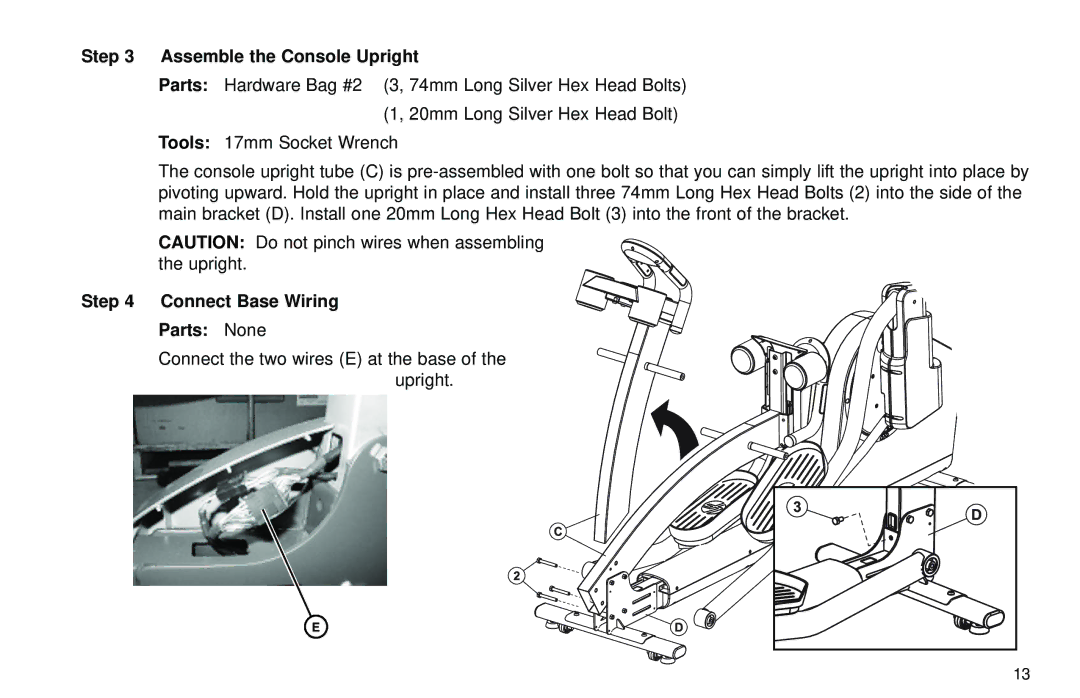 Life Fitness X7 specifications Assemble the Console Upright, Connect Base Wiring Parts None 