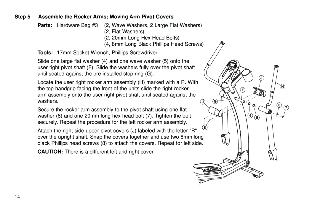 Life Fitness X7 specifications Assemble the Rocker Arms Moving Arm Pivot Covers 