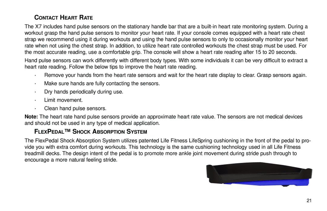 Life Fitness X7 specifications Contact Heart Rate 