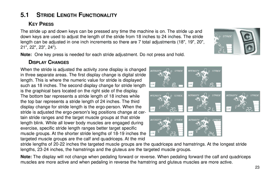 Life Fitness X7 specifications Stride Length Functionality 