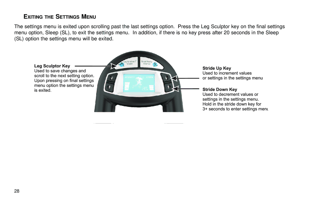 Life Fitness X7 specifications Exiting the Settings Menu 