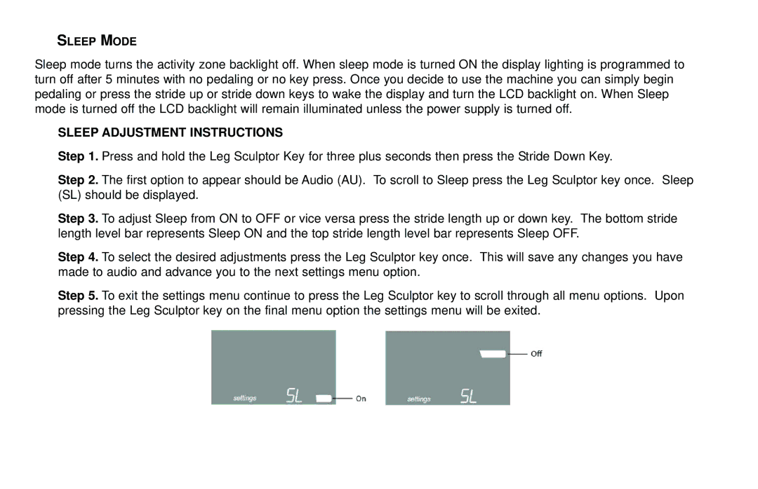 Life Fitness X7 specifications Sleep Adjustment Instructions 