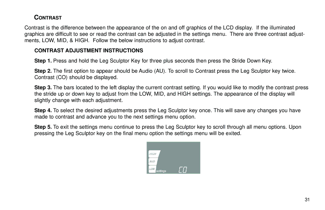 Life Fitness X7 specifications Contrast Adjustment Instructions 