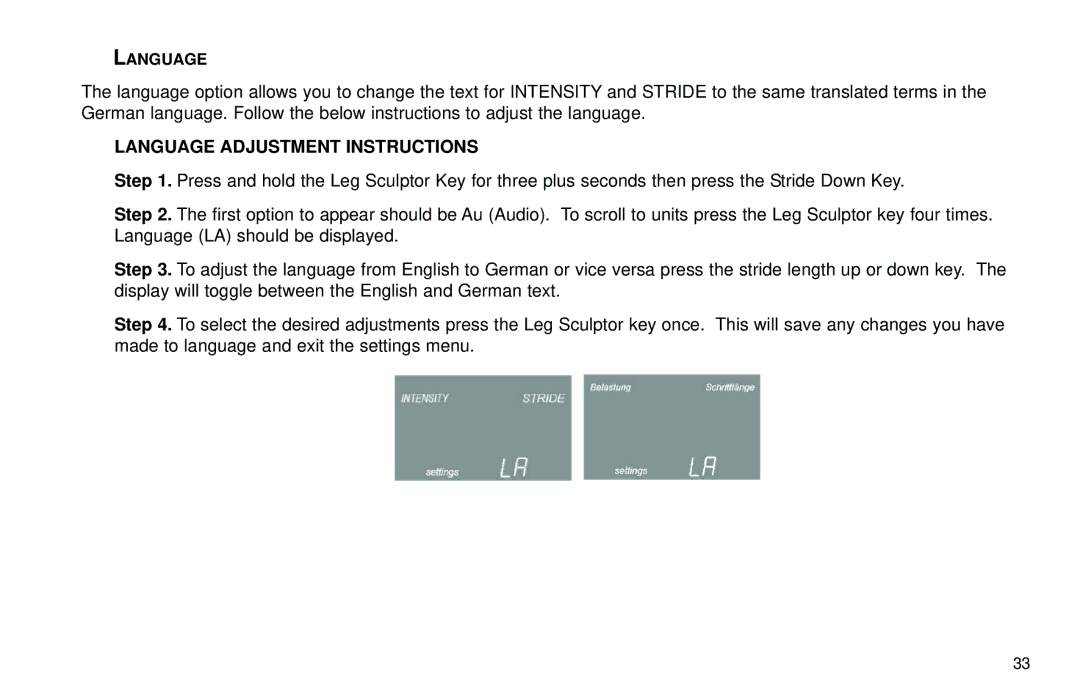 Life Fitness X7 specifications Language Adjustment Instructions 