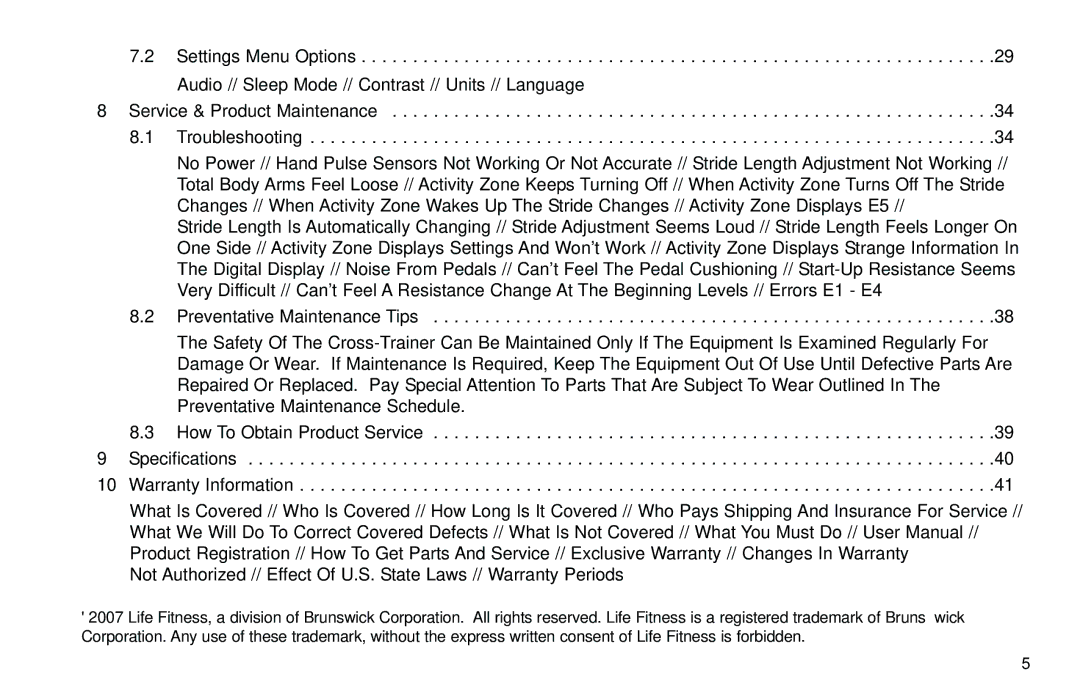 Life Fitness X7 specifications 