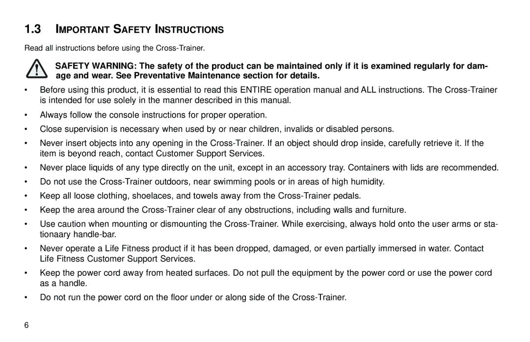 Life Fitness X7 specifications Important Safety Instructions 