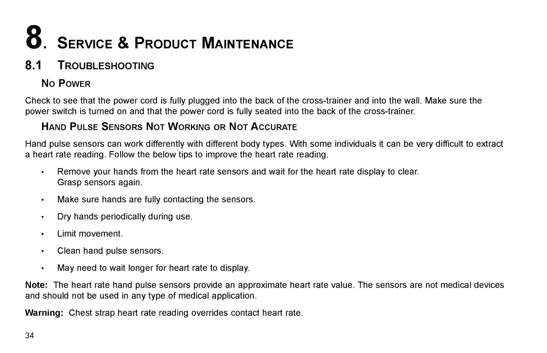 Life Fitness X7 manual Service & Product Maintenance, Troubleshooting 