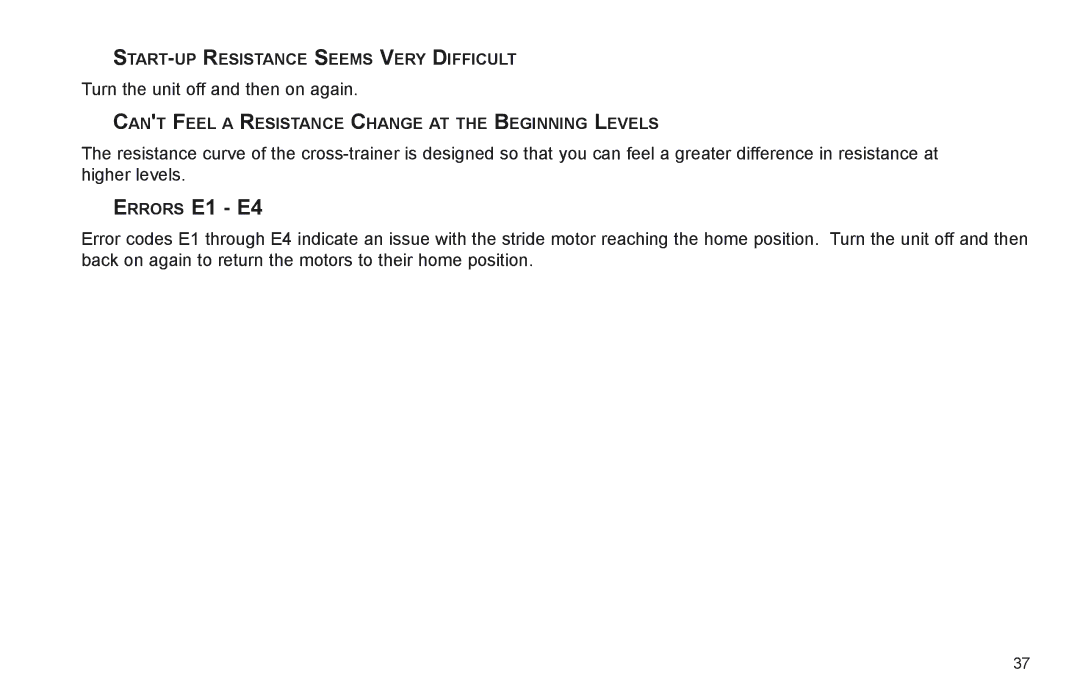 Life Fitness X7 manual Errors E1 E4 
