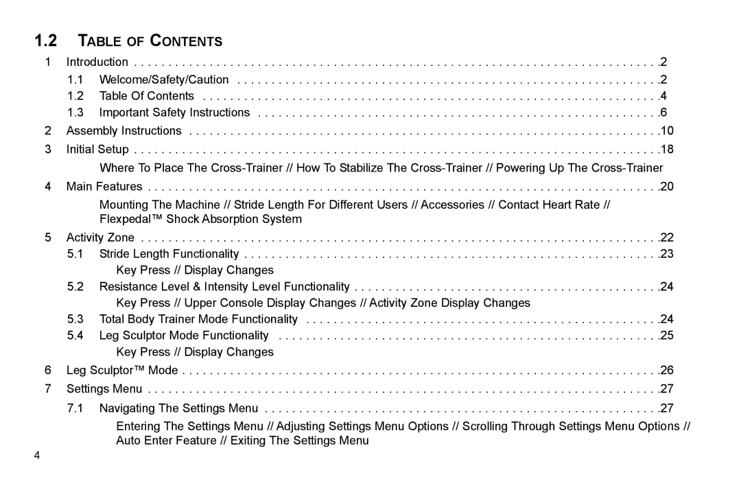 Life Fitness X7 manual Table of Contents 