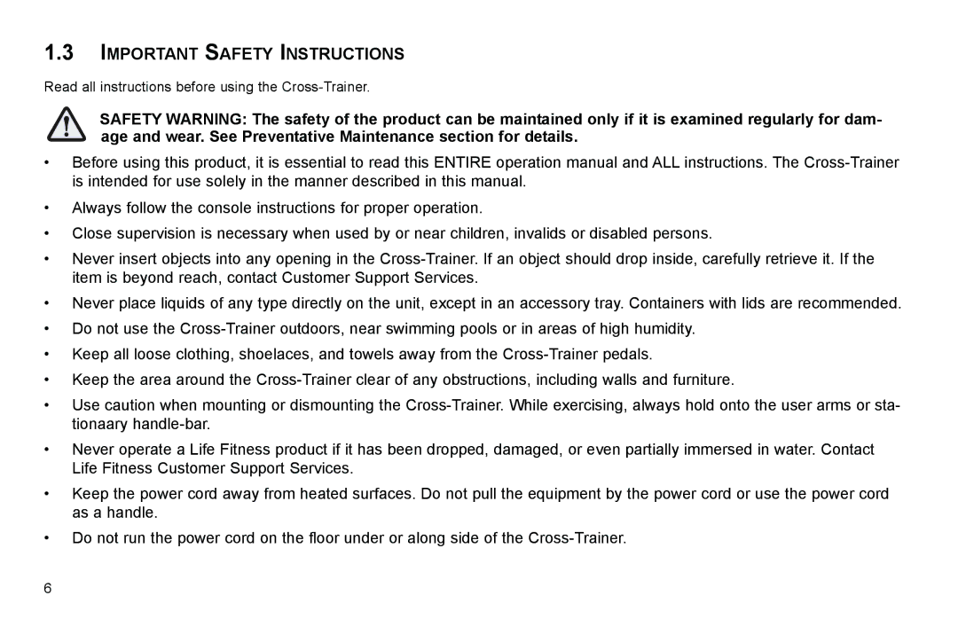 Life Fitness X7 manual Important Safety Instructions 