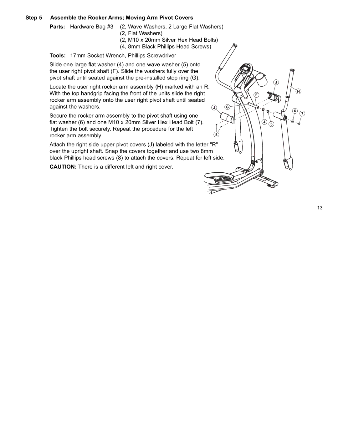 Life Fitness X8 manual Assemble the Rocker Arms Moving Arm Pivot Covers 