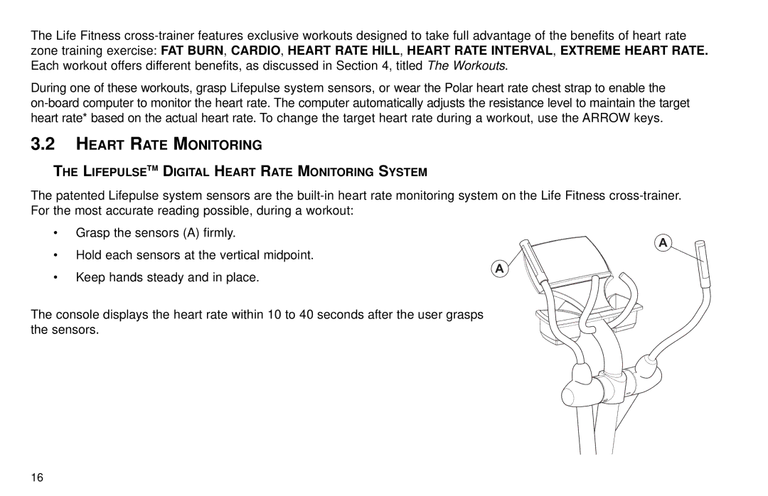 Life Fitness X9 user manual Lifepulsetm Digital Heart Rate Monitoring System 