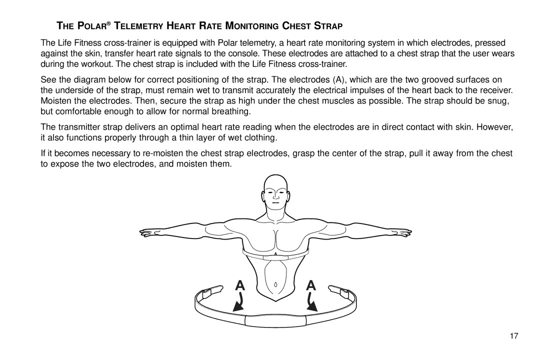 Life Fitness X9 user manual Polar Telemetry Heart Rate Monitoring Chest Strap 