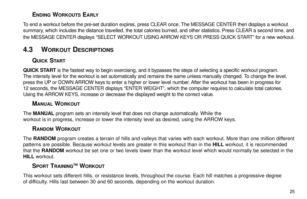 Life Fitness X9 user manual Workout Descriptions 