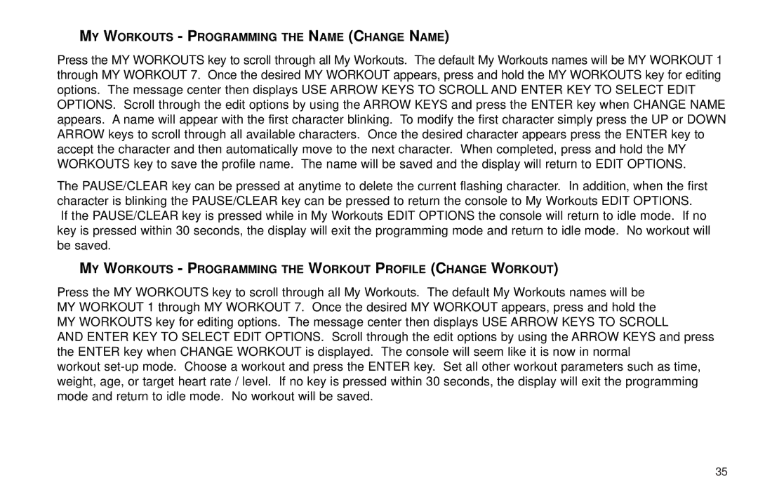 Life Fitness X9 MY Workouts Programming the Name Change Name, MY Workouts Programming the Workout Profile Change Workout 