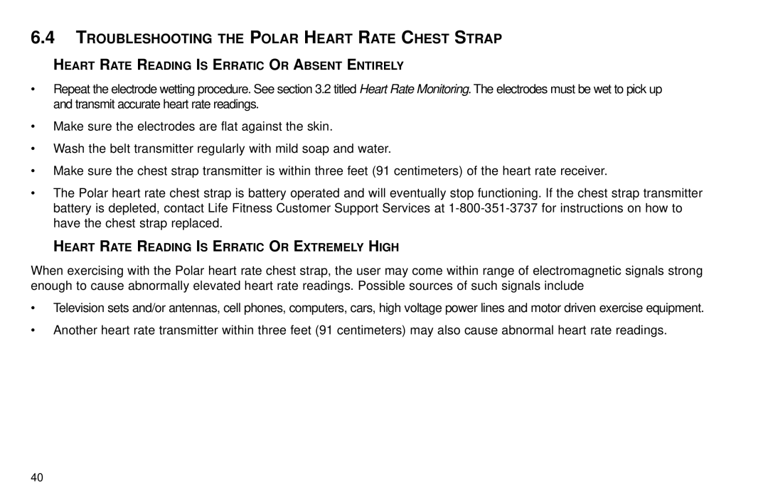 Life Fitness X9 Troubleshooting the Polar Heart Rate Chest Strap, Heart Rate Reading is Erratic or Absent Entirely 