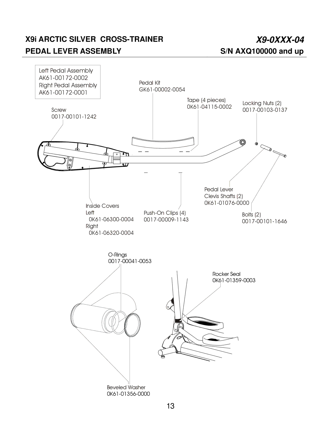 Life Fitness X9i manual Pedal Lever Assembly 