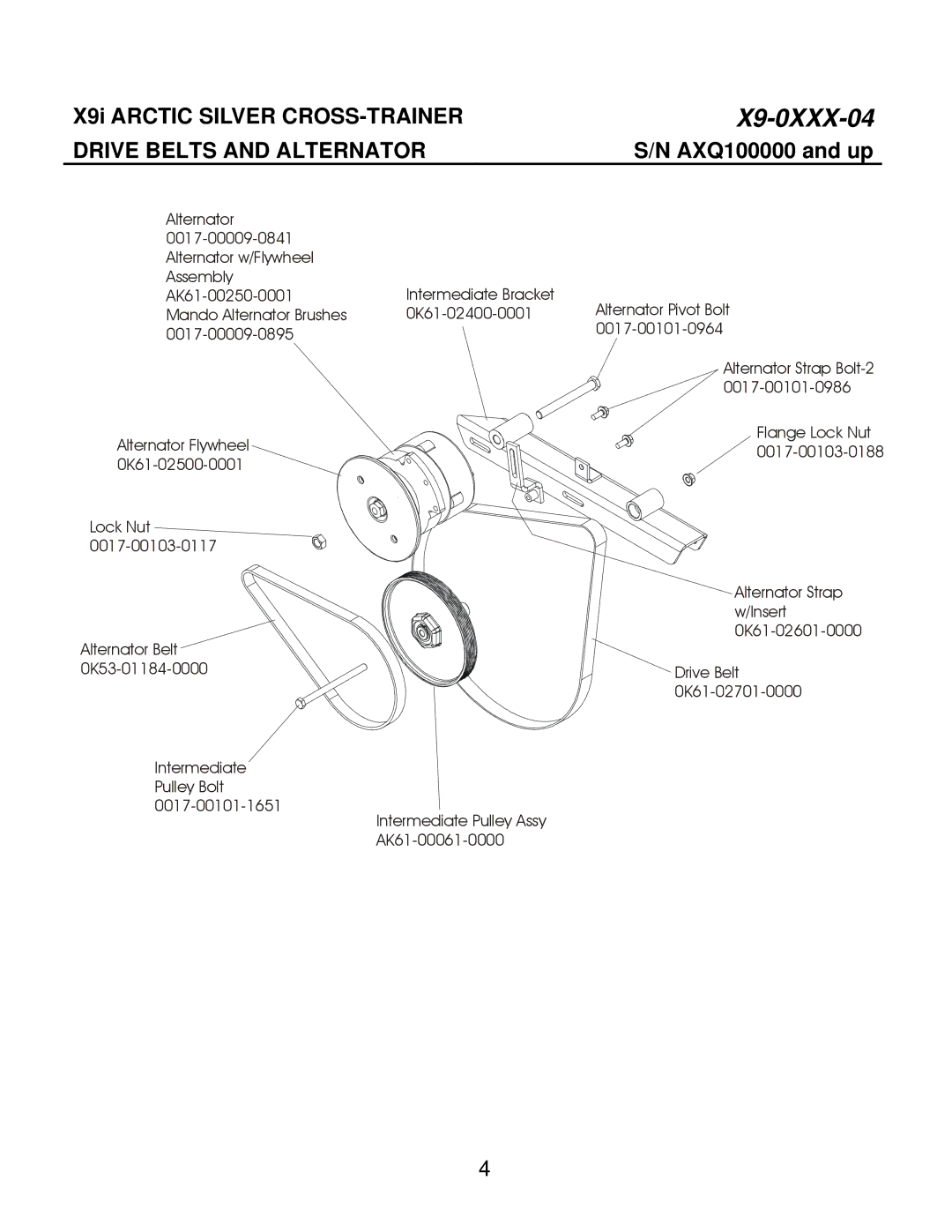 Life Fitness X9i manual Drive Belts and Alternator 