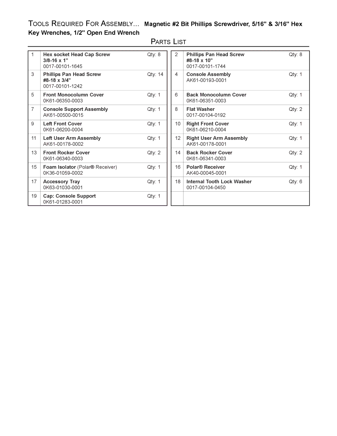 Life Fitness X9i manual Parts List 