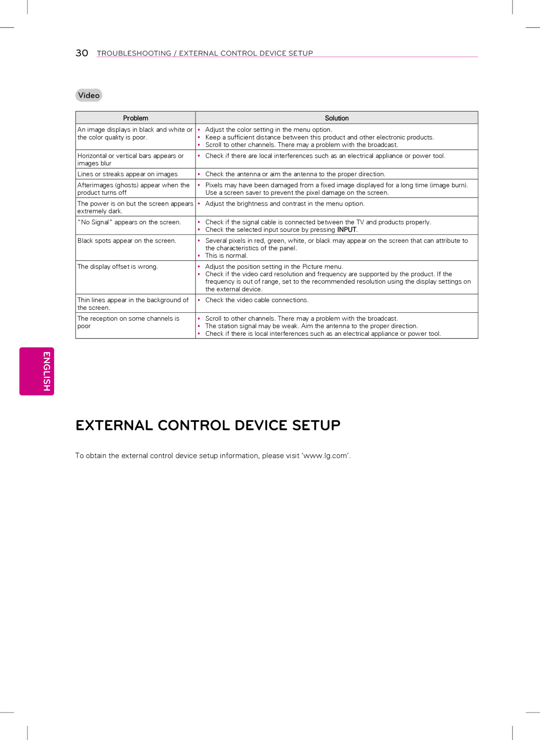 Life is good 55LN5400 manual External Control Device Setup, Video 