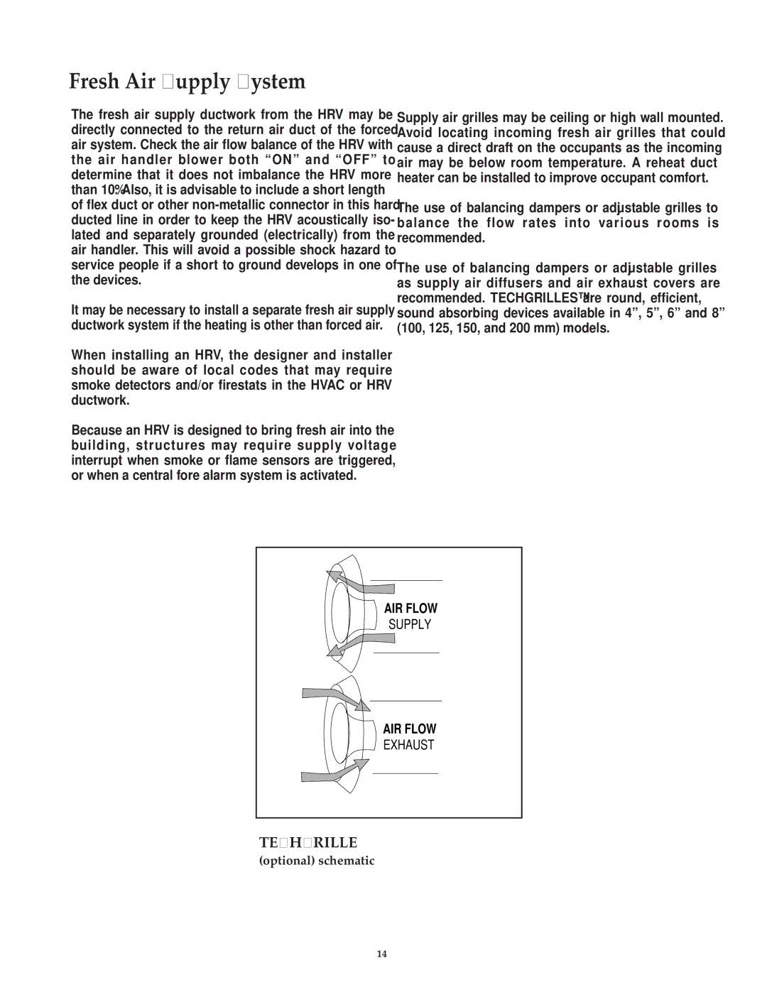 Lifebreath 700DDPOOL, 1000RHCAC, 1200DDPOOL installation manual Fresh Air Supply System 