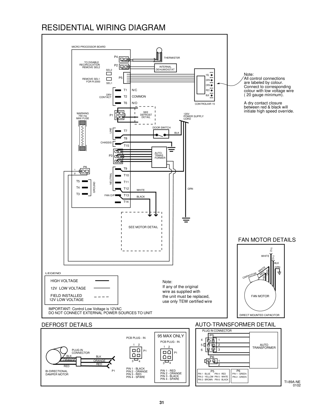 Lifebreath 200ERVD, 200MAX, 95MAX, 155MAX, MAXTOP, 300DCS, 195DCS installation manual Residential Wiring Diagram 