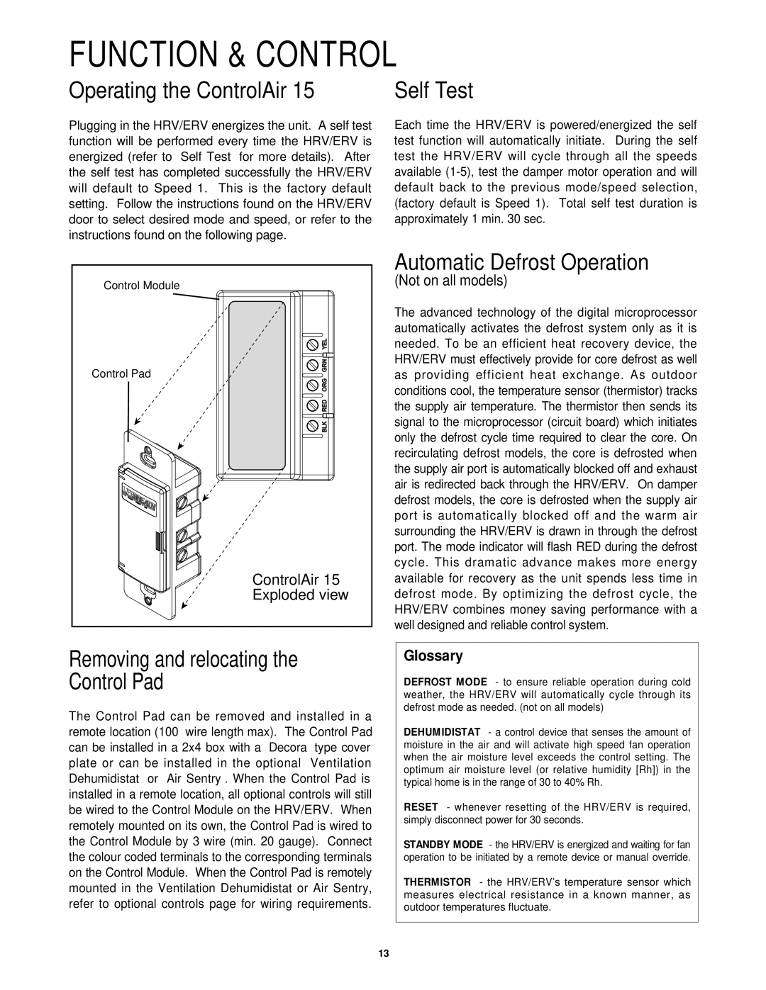 Lifebreath 95MAX, 200MAX, 155MAX installation manual Function & Control 