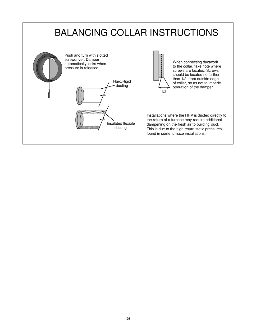 Lifebreath 155MAX, 200MAX, 95MAX installation manual Balancing Collar Instructions 