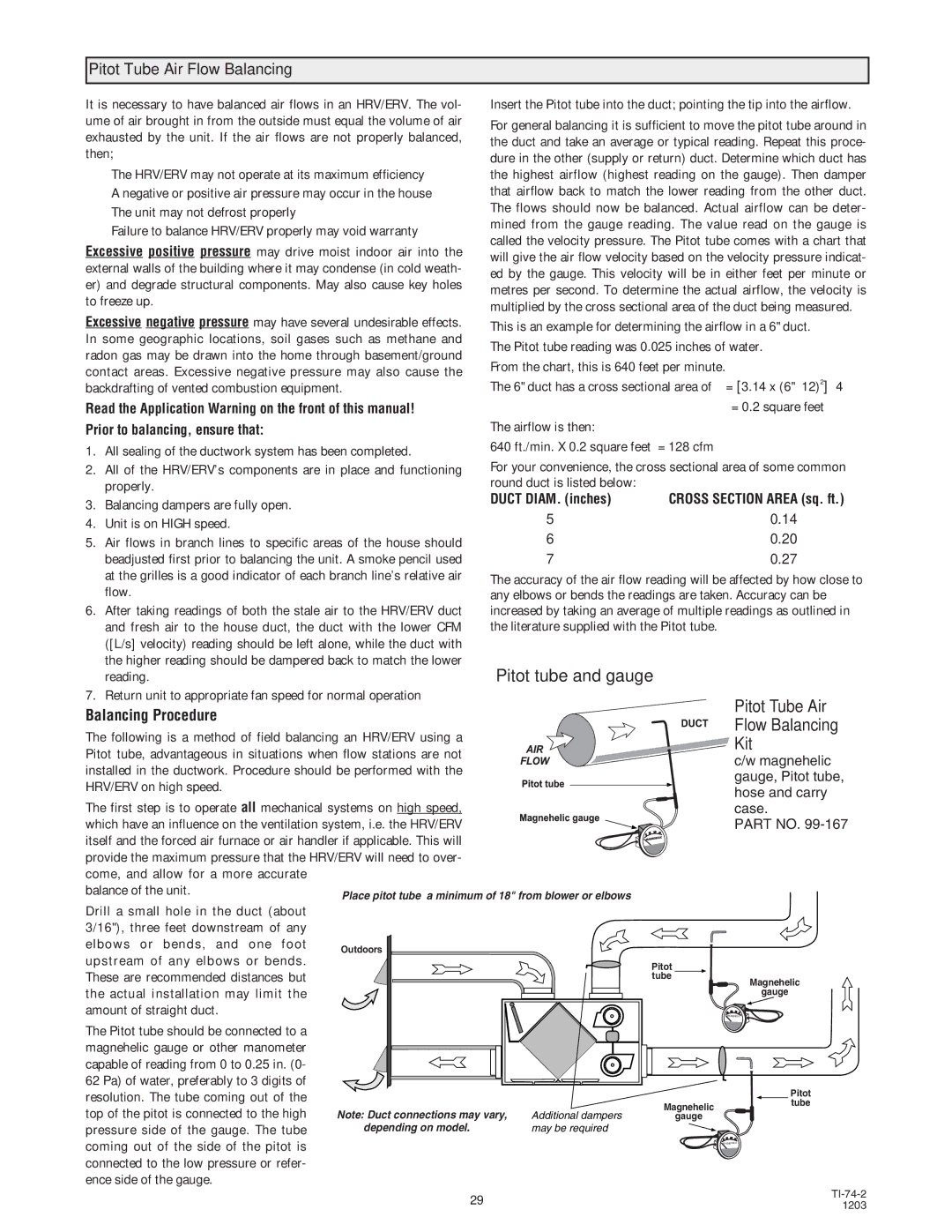 Lifebreath 155MAX RX, 200MAX RX, 155ECM installation manual Pitot Tube Air Flow Balancing, Balancing Procedure 