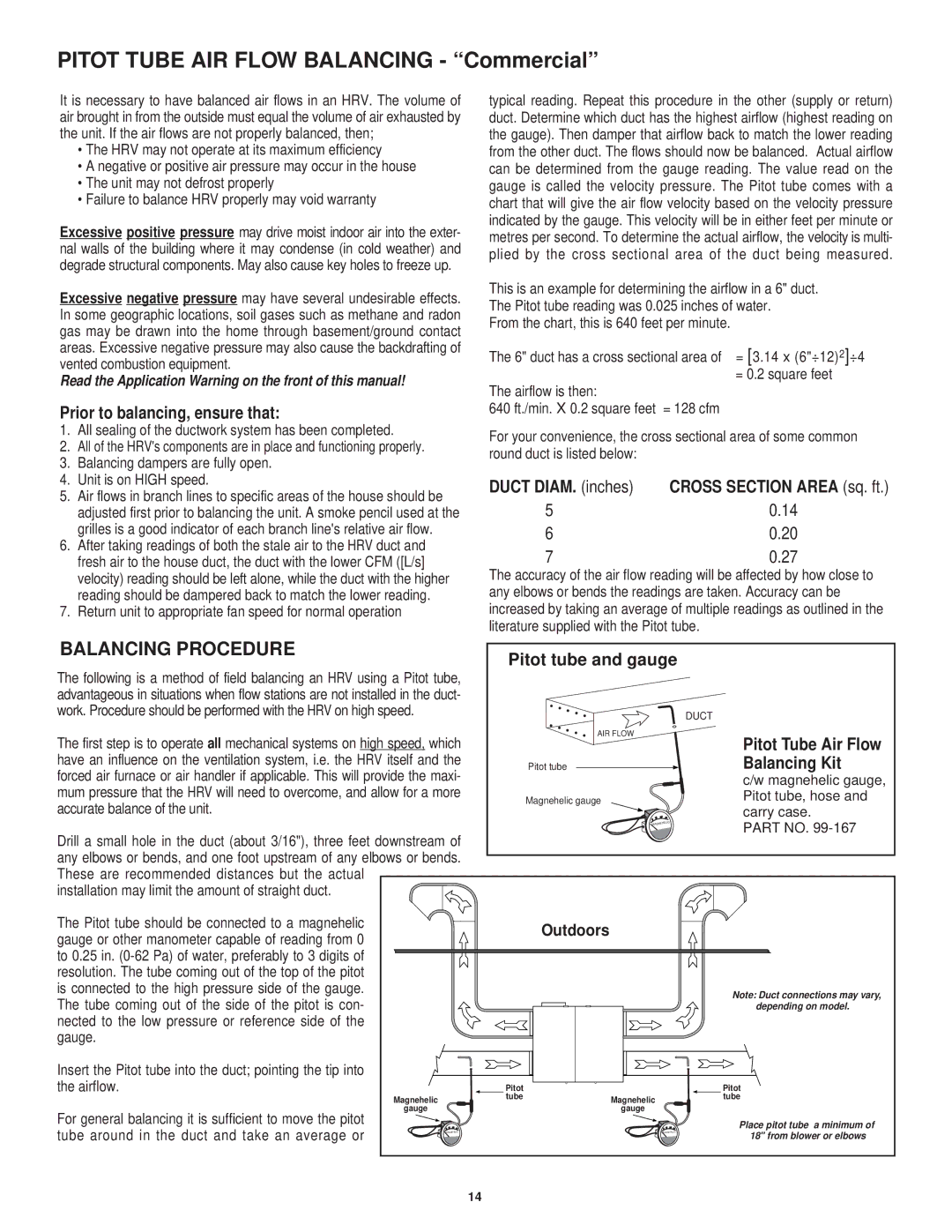 Lifebreath 2500IFD, 2500EFD specifications Pitot Tube AIR Flow Balancing Commercial, Balancing Procedure 