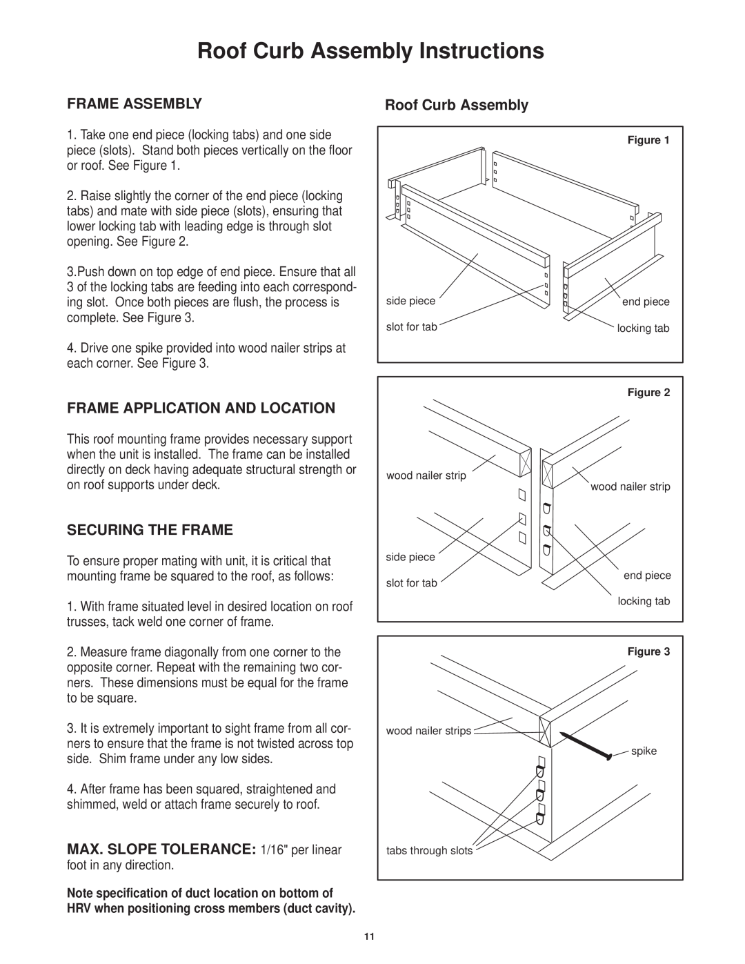 Lifebreath 2500EFD Roof Curb Assembly Instructions, Frame Assembly, Frame Application And Location, Securing The Frame 