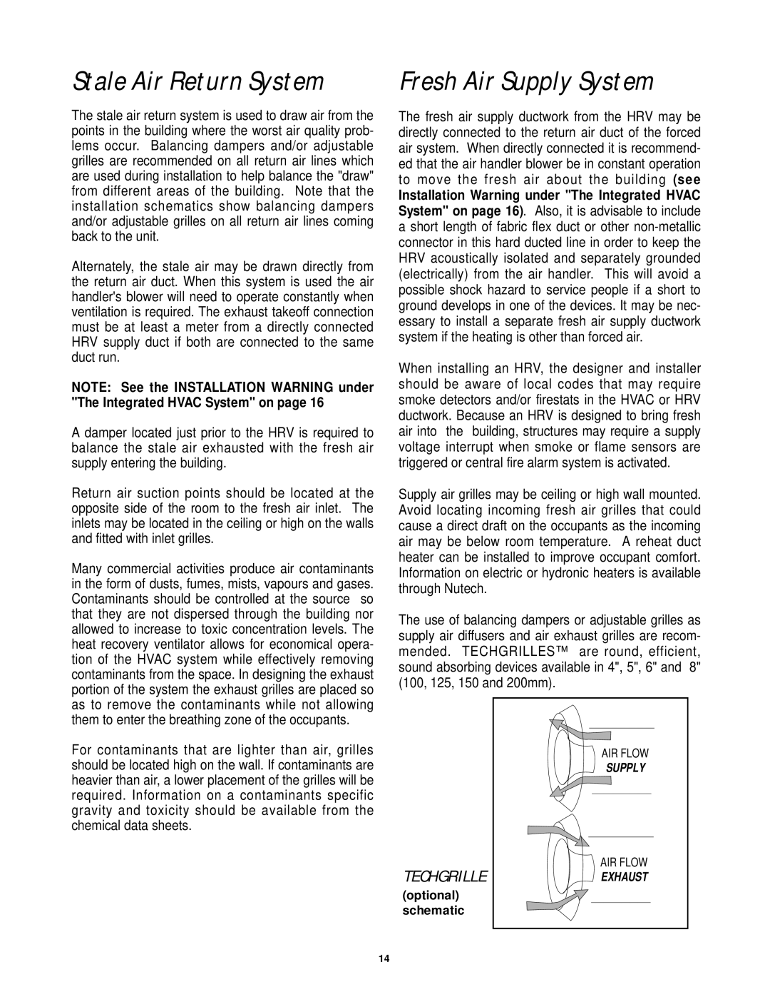 Lifebreath 2500IFD installation manual Stale Air Return System, Fresh Air Supply System 