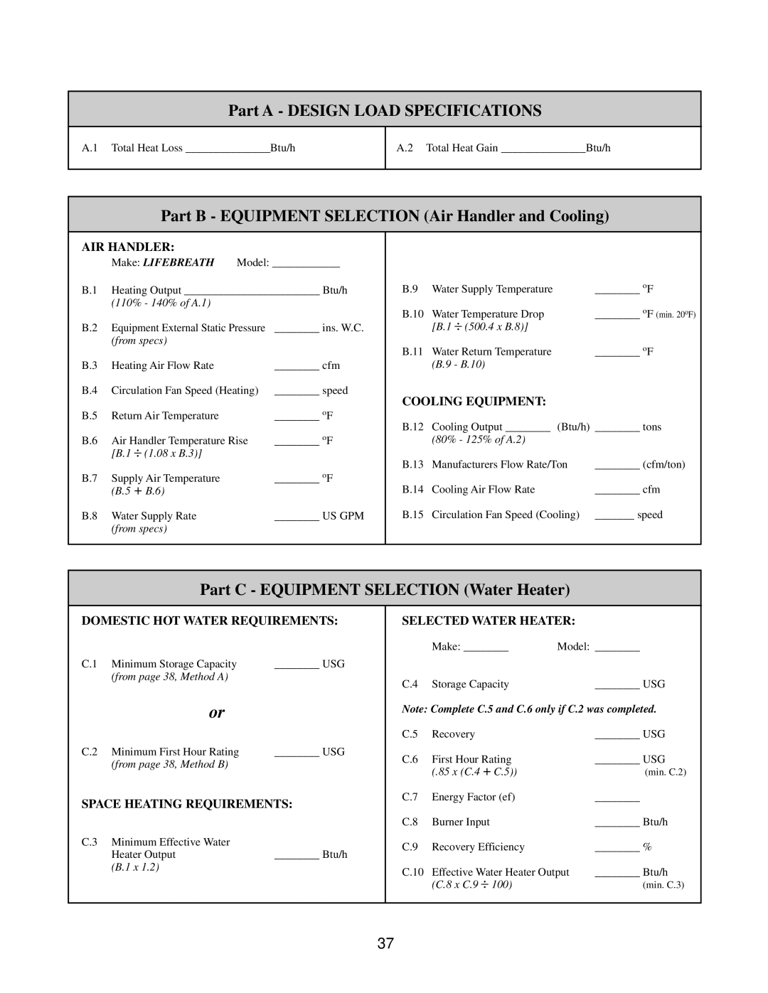 Lifebreath 40DHW(T), 60DHW(T), 60VENTAC, 60DHWDF(T), 60DHWH(T), 40VENTAC, 4TONVENTAC Part a Design Load Specifications 