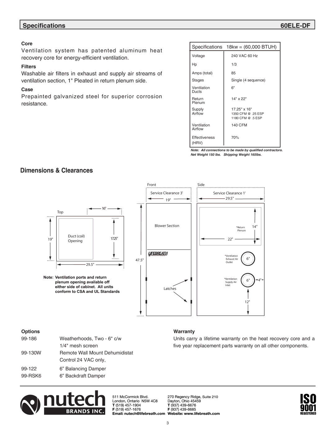 Lifebreath operating instructions 60ELE-DF 