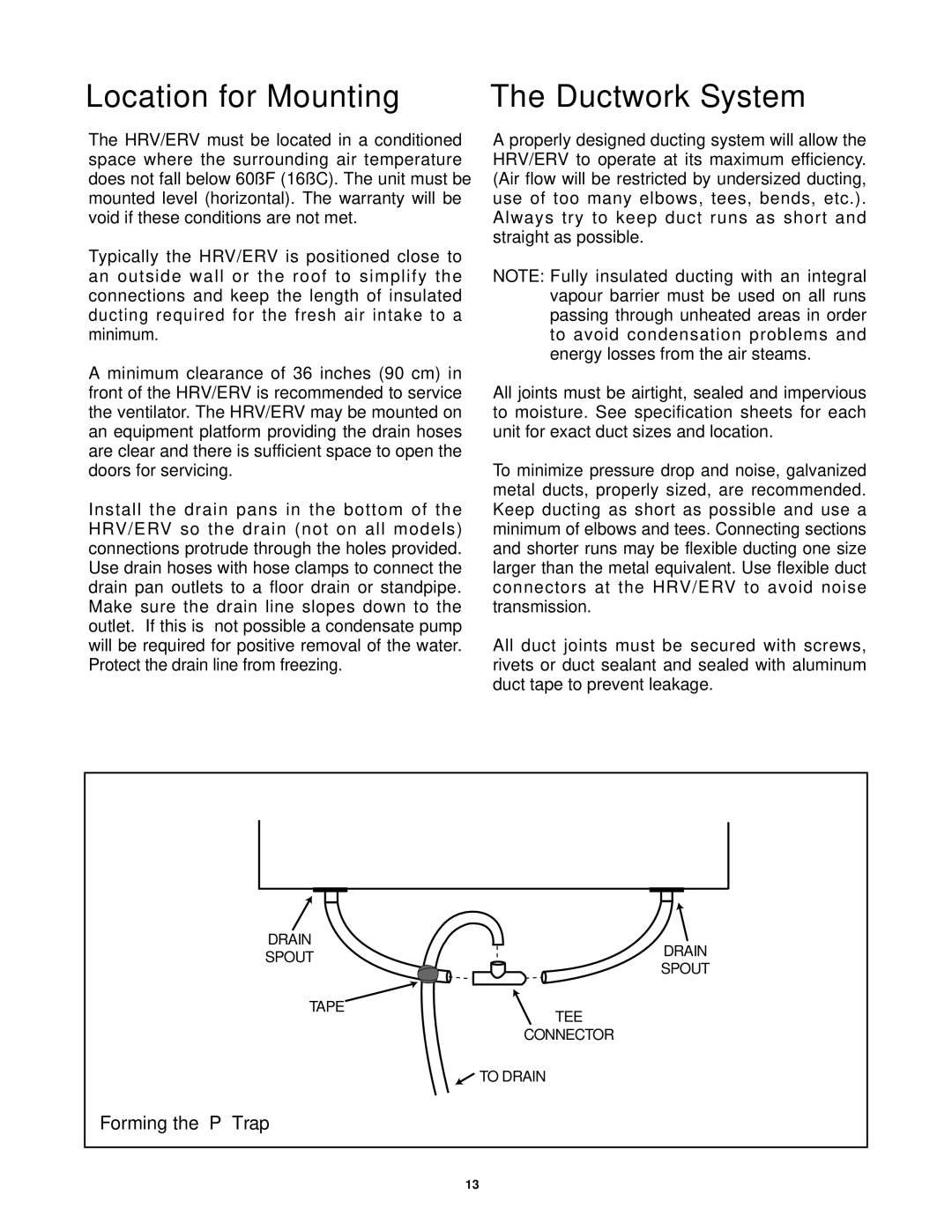 Lifebreath 500DCS, 850FD/DD, 500ERV, 1200ERV, 1200FD/DD, 700FD/DD, 700ERV specifications Location for Mounting, Ductwork System 